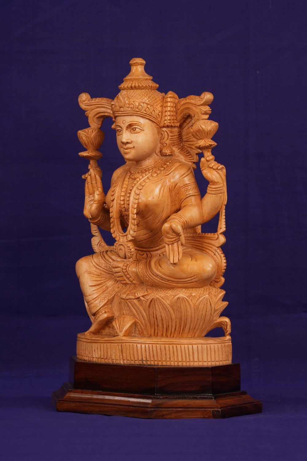 Image of Cedar Wood Carving Goddess Lakshmi Statue